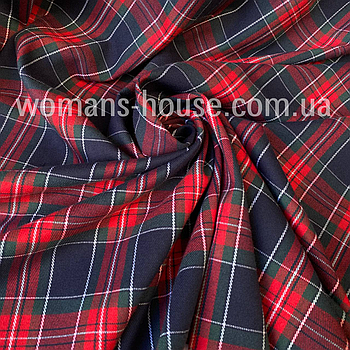 Костюмна тканина принт клітинка Червоний з синім