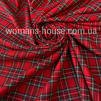 Костюмна тканина принт клітинка Червоний