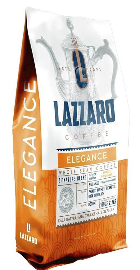 Акція! Смачна кава в зернах Lazzaro Elegance 1кг, 50/50 італійське обсмажування