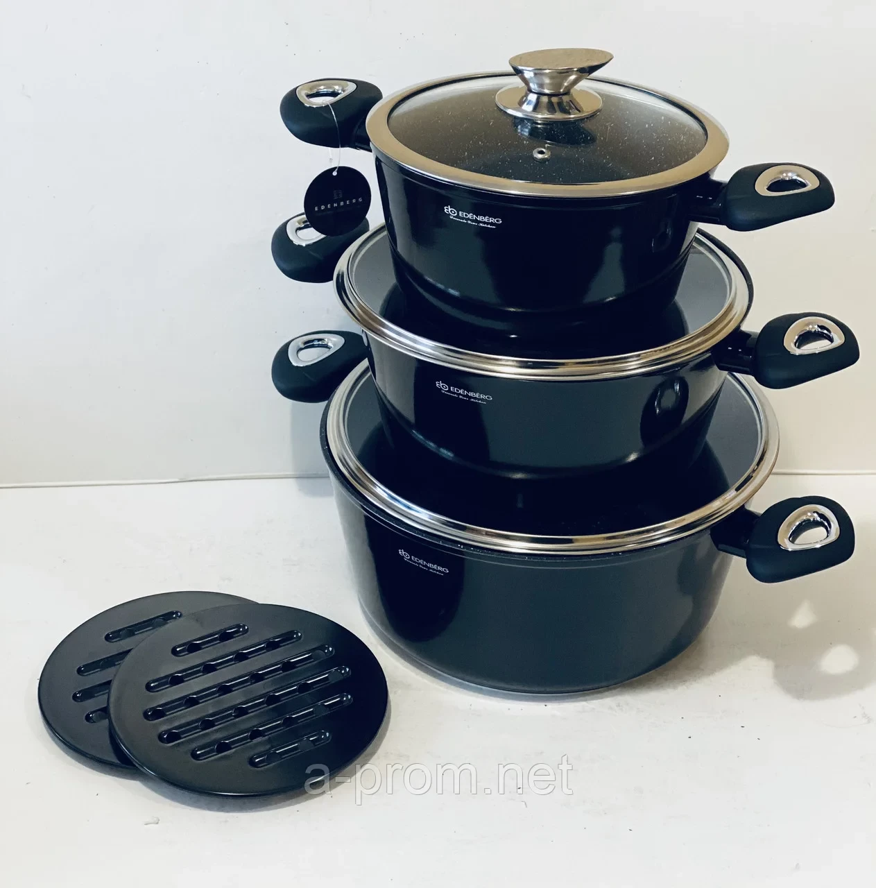 Набір казанів-каструль Edenber з мармуровим покриттям 12 предметів Набір кухонного посуду для індукції, фото 1
