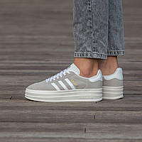Adidas Gazelle женские весенние/летние/осенние серые кроссовки на шнурках. Демисезонные замшевые кроссы