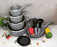 Набір посуду з мармуровим покриттям Edenberg 19 предметів Набір каструль казанів для індукційних плит