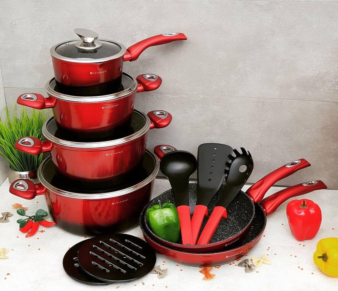 Набір посуду з мармуровим покриттям Edenberg  19 предметів Набір каструль казанів для індукційних плит, фото 1