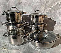 Набір каструль із неіржавкої сталі Edenberg 16 предметів Набір кухонного посуду для всіх різновидів плит