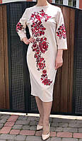 Сукня-вишиванка персикова з червоною вишивкою "Горислава"