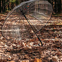 Большой прозрачный женский зонт-трость в стиле birdcage с 16 спицами и полуавтоматическим открытием