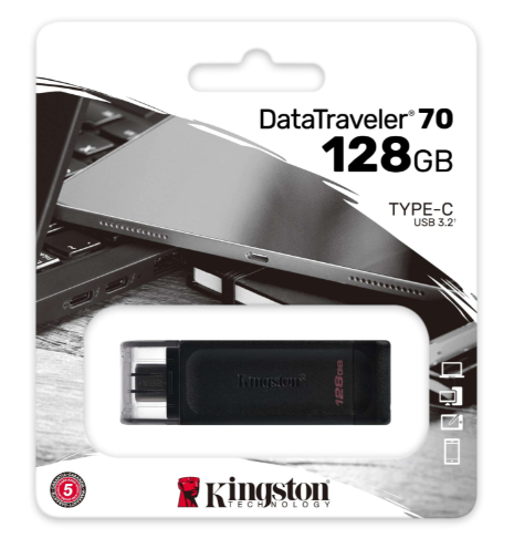 USB ФЛЕШ НАКОПИЧУВАЧ KINGSTON 128GB DATATRAVELER 70 USB 3.2 / TYPE-C (DT70/128GB) - фото 1 - id-p1966678839