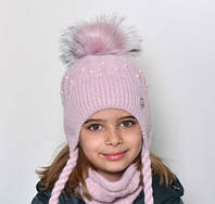 Зимняя шапка Arctic ОГ 52-56 см детская для девочек 4-8 лет на флисе 055-Зефир пудровая