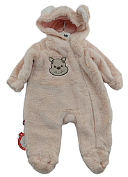 Ромпер 3, 6, 9 місяців махровий утеплений для новонародженого на дівчинку рожевий (ЧН163)