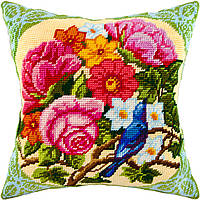 Набір для вишивання декоративної подушки Чарівниця Соловейко серед квітів 40×40 см V-59 NC, код: 7243014