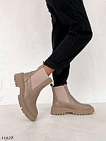 Premium! Женские кожаные бежевые челси Демисезонные деми ботинки на байке Натуральная кожа Весна Осень