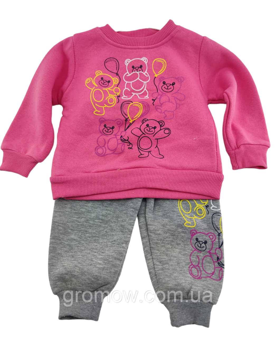 Спортивний костюм дитячий Туреччина 1, 2, 3 роки на флісі теплий трикотажний рожевий (КДМ110), фото 1