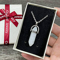 Подарунок хлопцю дівчині - натуральний камінь Білий Кварц кулон кристал шестигранник на ланцюжку в коробочці