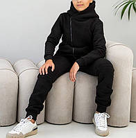 Дитячий дуже теплий спортивний костюм із косою блискавкою чорного кольору розміри 134-164