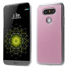 Чохол накладка для LG G5 H845 пластиковий зі шкіряною вставкою, Рожевий