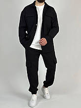 Чоловічий костюм сорочка-штани (чорний) гарний стильний молодіжний комплект оверсайз А1509 Black