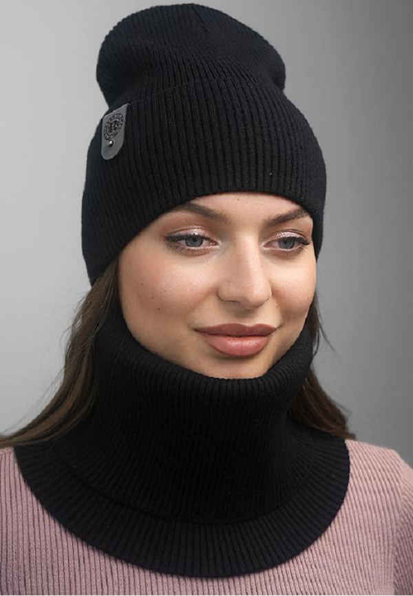 Шапка в'язана жіноча + снуд Комплект чорний Алісон 699W, фото 1