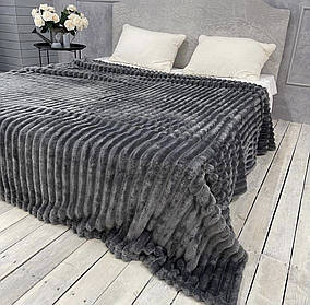 Плед велсофт півторачка 150х200см. Плед-покривало на ліжко, Королівська смужка