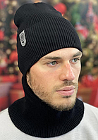 Шапка в'язана чоловіча + снуд Комплект чорний Алісон 700W