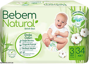 Підгузки дитячі Bebem Natural 3 Midi (4-9 кг )34шт