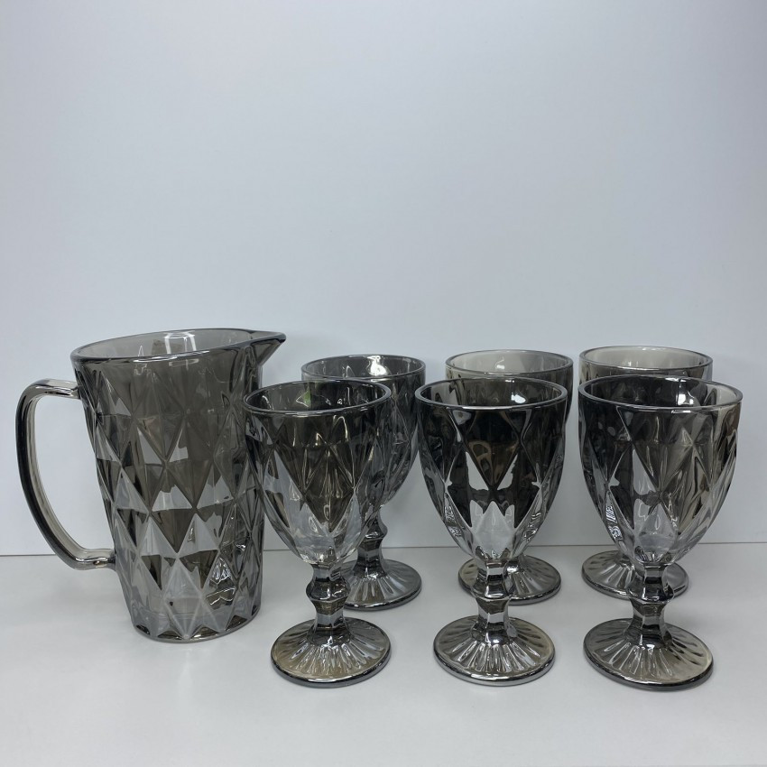 Набір для напоїв 7 предметів (6 келихів + глечик) Дзеркальний графіт OLens 01-019, фото 1