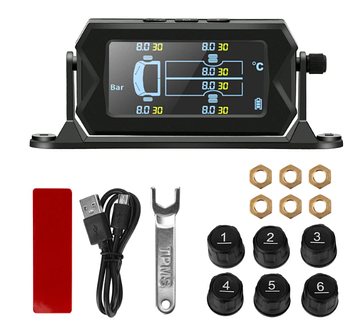 Система контролю тиску в шинах для вантажівки автобуса TPMS бездротова 6 зовнішніх датчиків коліс до 8 барів