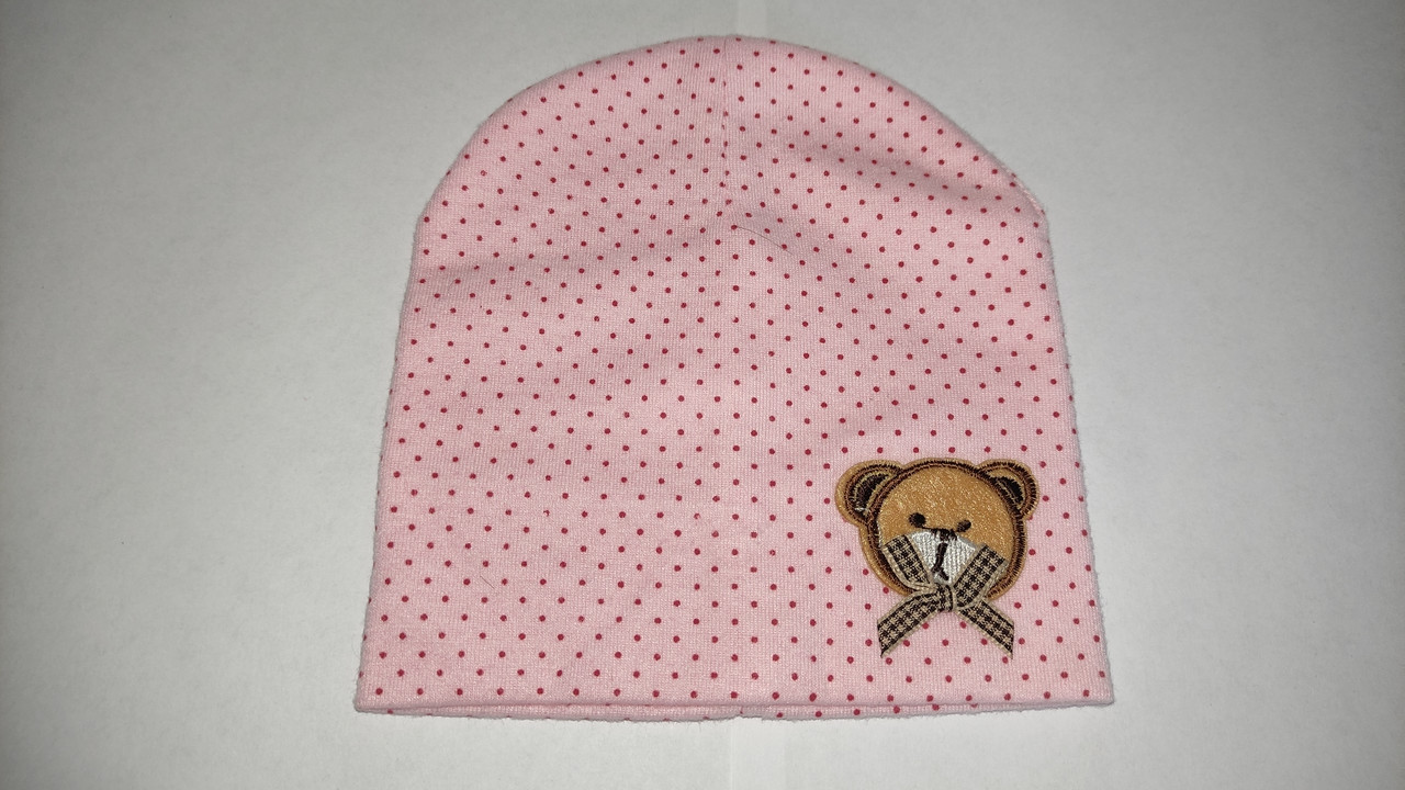 Дитяча тоненька шапочка ведмедик ОГ до 42-44см світло-рожева