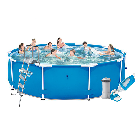 Басейн каркасний Bestway Steel Pro 427х132 см круглий на хомутах 16501 л зі сходами та насосом 3 785 л/год, фото 2