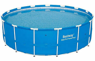 Басейн каркасний Bestway Steel Pro 427х132 см круглий на хомутах 16501 л зі сходами та насосом 3 785 л/год, фото 2
