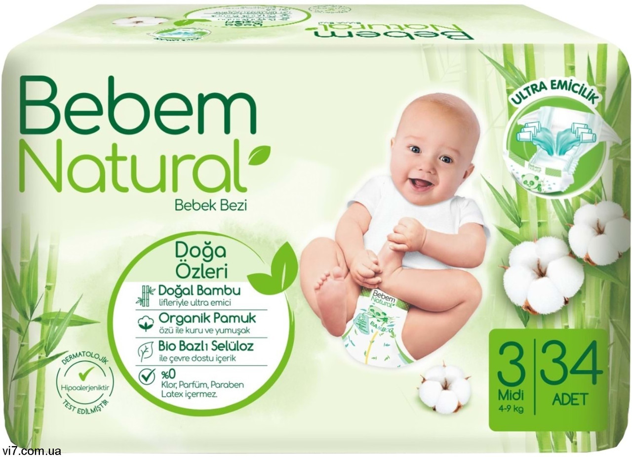 Підгузки дитячі Bebem Natural 3 Midi (4-9 кг )34шт