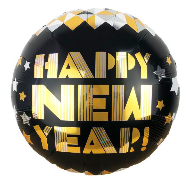 Фольгована кулька круг "Happy New Year " чорна 18"(45см) 1шт.