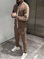 Мужской спортивный костюм Gucci, демисезонный мужской брендовый коричневый костюм ЛЮКС качества