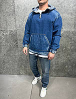 Джинсовый анорак синего цвета мужской рваный с капюшоном, Джинсовая куртка анорак синяя 2y Premium S M L XL
