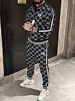 Мужской спортивный костюм Gucci, демисезонный мужской брендовый черный костюм ЛЮКС качества