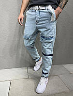 Мужские джинсы светло синие с накладными карманами Турция, Стильные джинсы 2y Premium (весна осень) 34