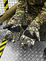 Тактические зимние перчатки Soft-Shell на флисе пиксель Ветрозащитные зимние рукавицы с сенсорными вставками