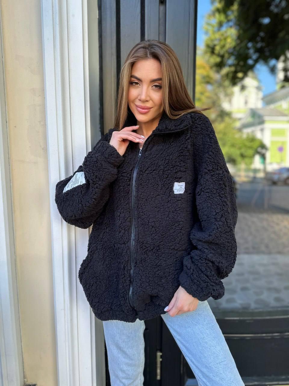 Чорна тепла вільна жіноча кофта хутро Тедді One Size