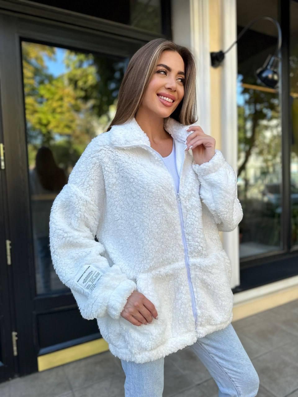 Молочна тепла вільна жіноча кофта хутро Тедді One Size