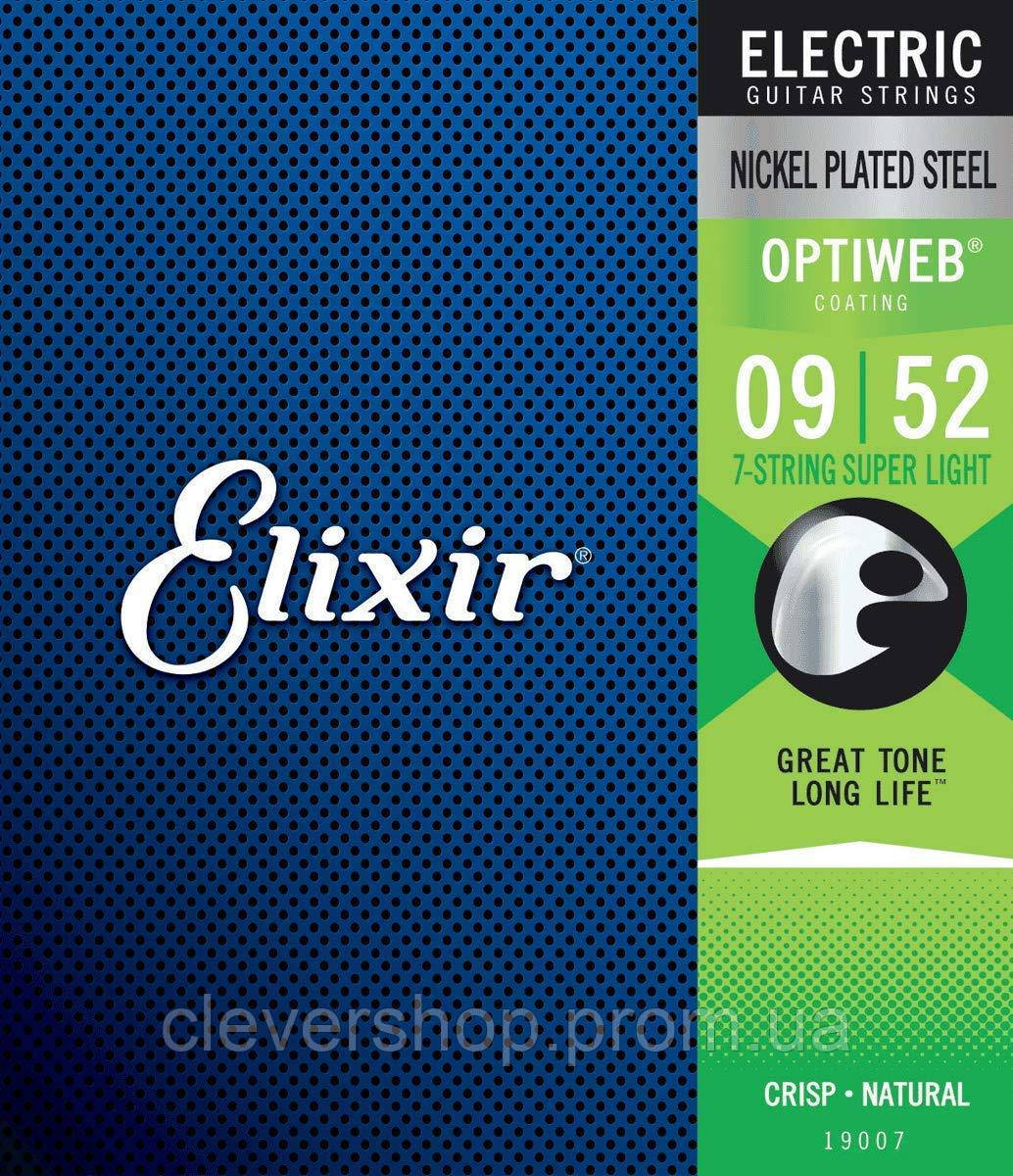 Струни для електрогітари Elixir 19007 Optiweb Nickel Plated Steel 7-String Super Light 9 52 CS, код: 6729402