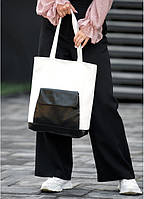 Женская сумка Shopper белая с черным