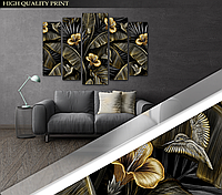 Модульна картина Poster-land у вітальню спальню Абстракція золоті Квіти і листя Art-464_5 ( PS, код: 6501962