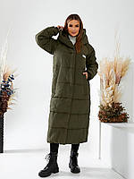 Жіноча зимова довга куртка пальто арт.520 хакі оливка