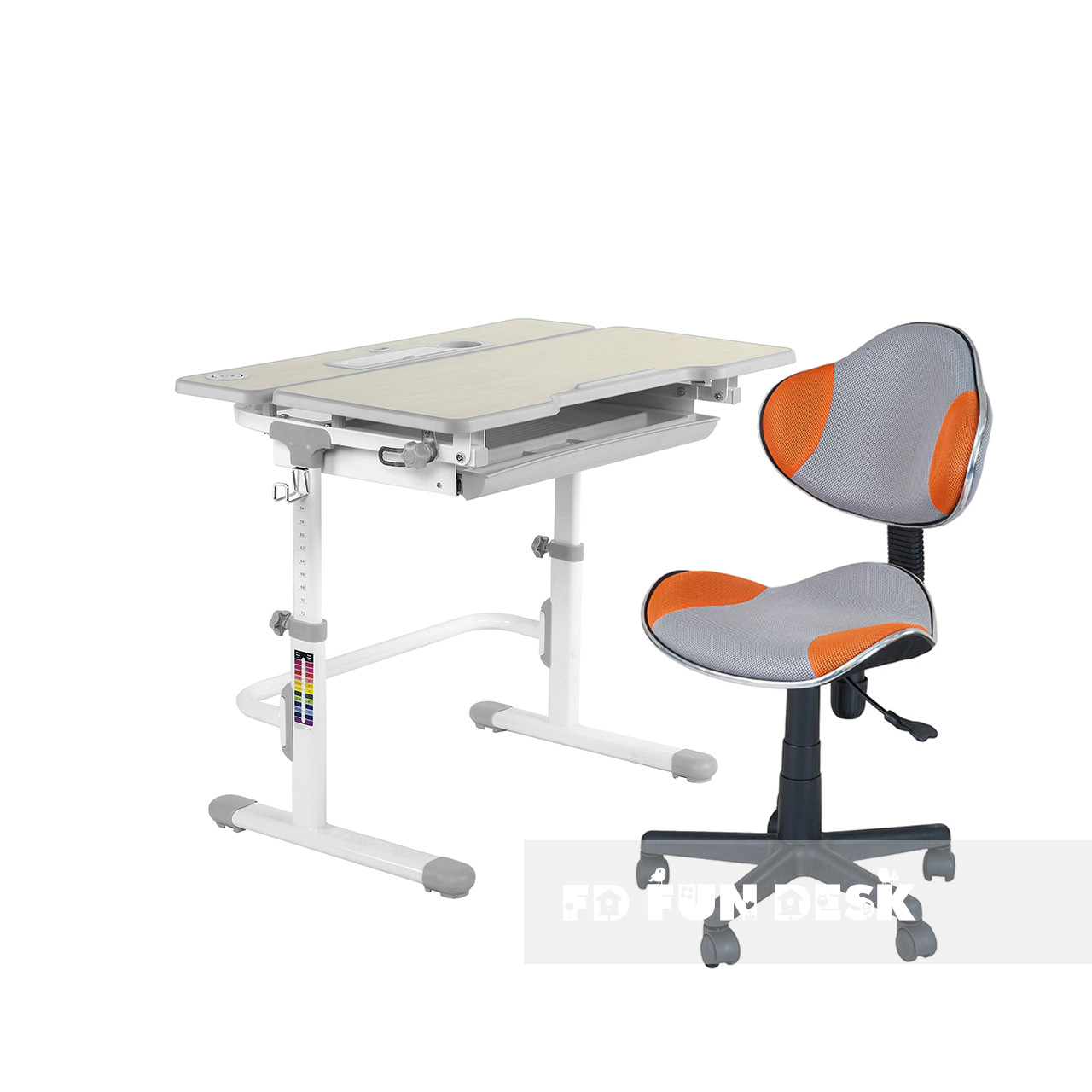 Комплект парта Lavoro L Grey+ дитячий стілець для школяра LST3 Orange-Grey FunDesk