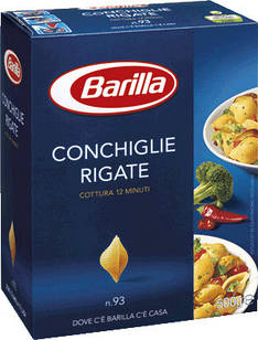 Макарони твердих сортів Barilla «Conchiglie Rigate» n. 93, (італійські макарони барила) 500 г.