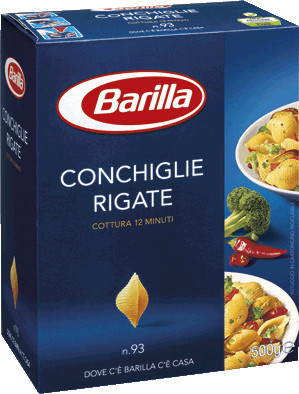 Макароны твердых сортов Barilla «Conchiglie Rigate» n. 93, (итальянские макароны барилла) 500 гр. - фото 1 - id-p25364818