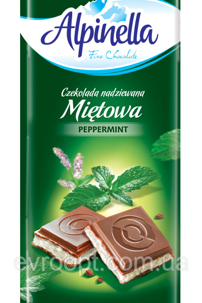Шоколад молочний з м'ятою Alpinella Mietowa 90 г, фото 1