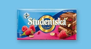 Шоколад молочний Studentska Pecet з арахісом і малиною 180 г