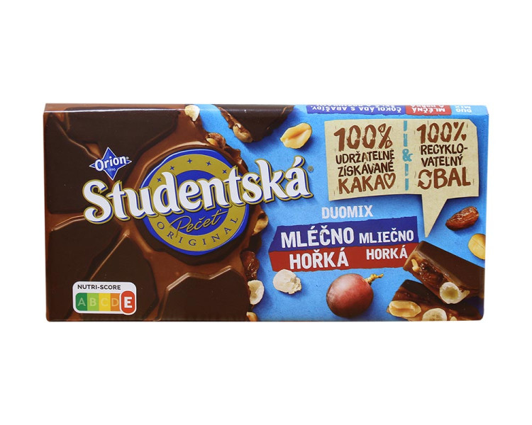 Шоколадчорний Studentska DUOMIX з арахісом і родзинками Чехія 170г
