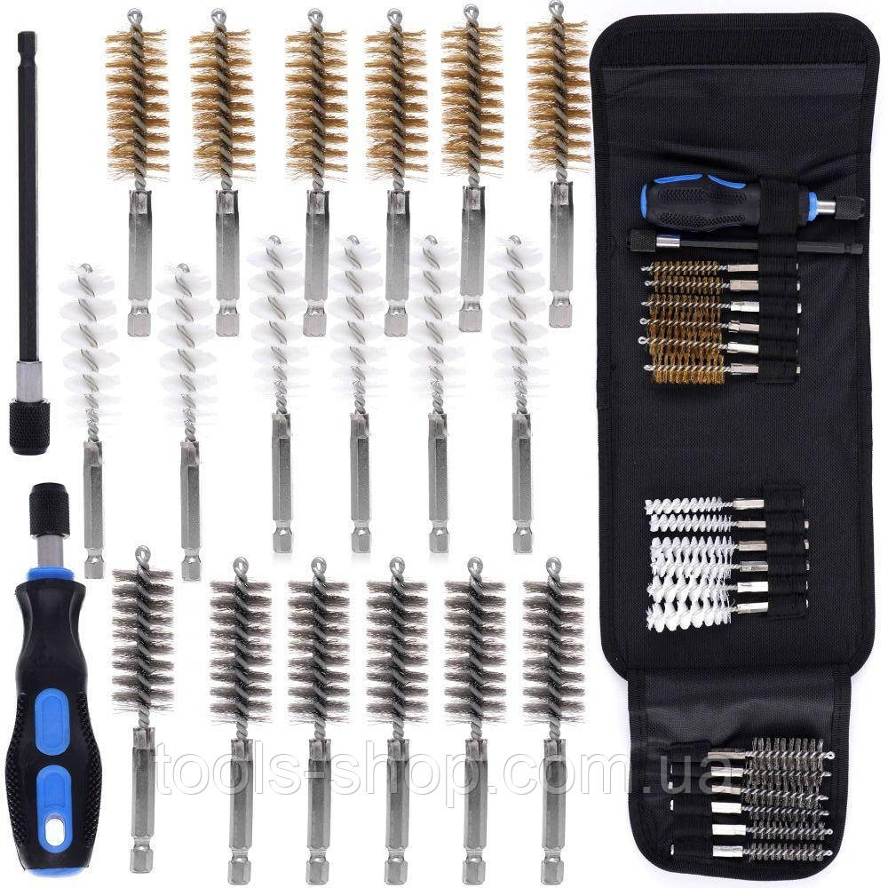 Щітки для головок, свічок розжарювання TAGRED TA4126 латунні, сталеві, нейлонові 18 шт. + кейс, фото 1