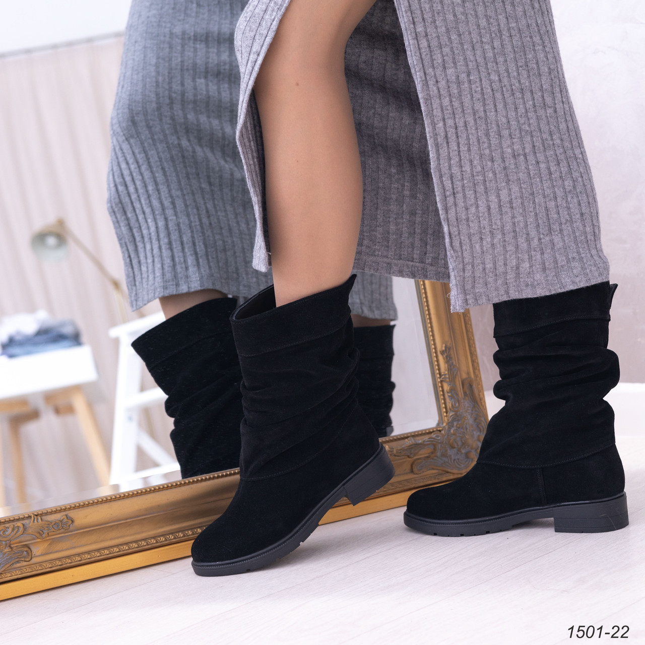 Замшеві демісезонні напівчобітки на невеликому підборі 36-41, фото 1